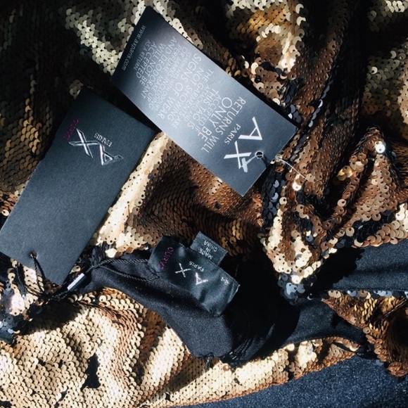 AX Paris Gold Black Sequin Cap Sleeve Midi Dress - Picture 4 of 7